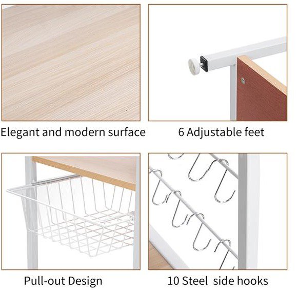 Light Beige Kitchen Baker's Rack Utility Storage Shelf 35.5 Microwave Stand 4-Tier 3-Tier Shelf