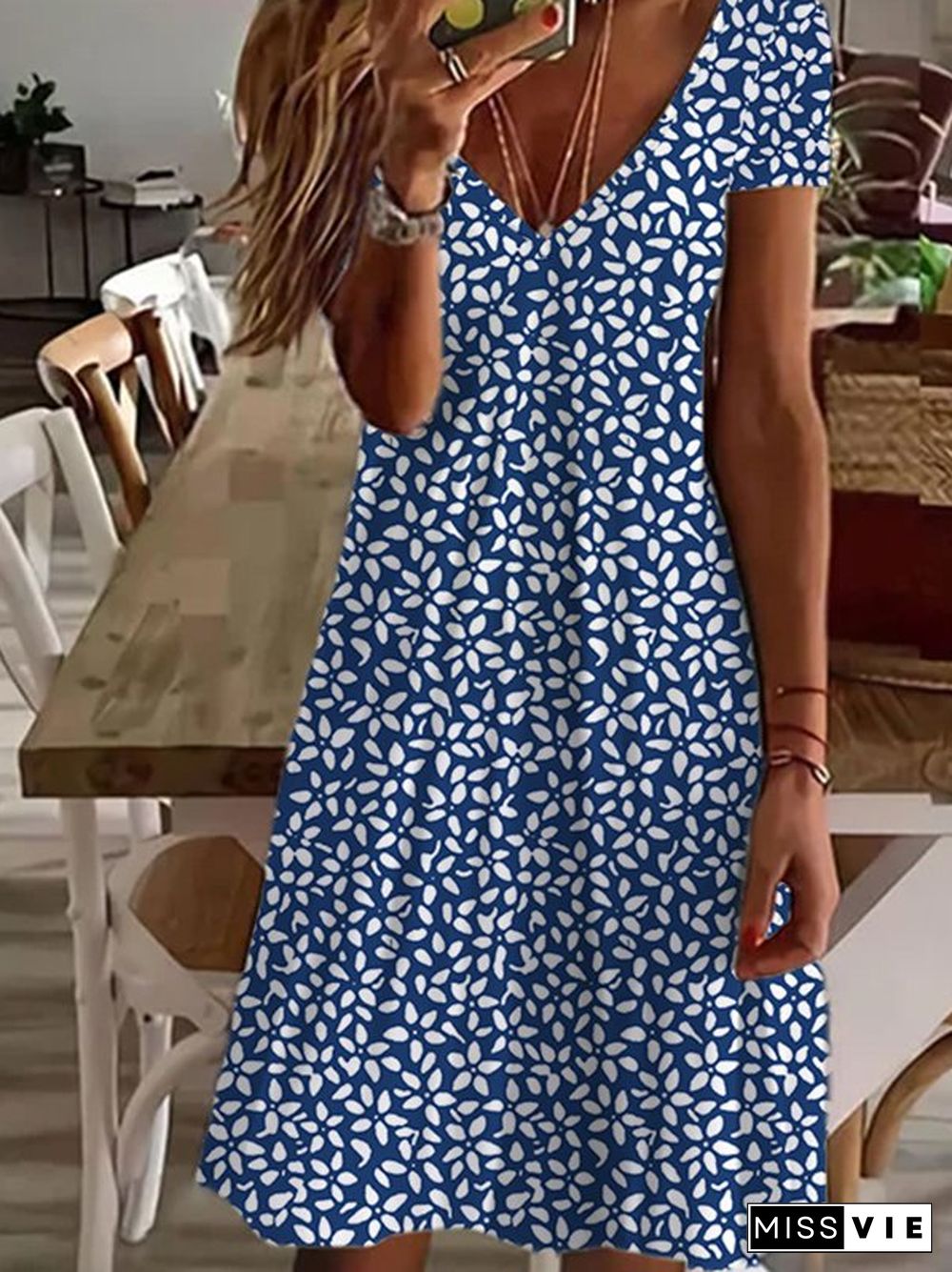 Floral V Neck Casual Dresses