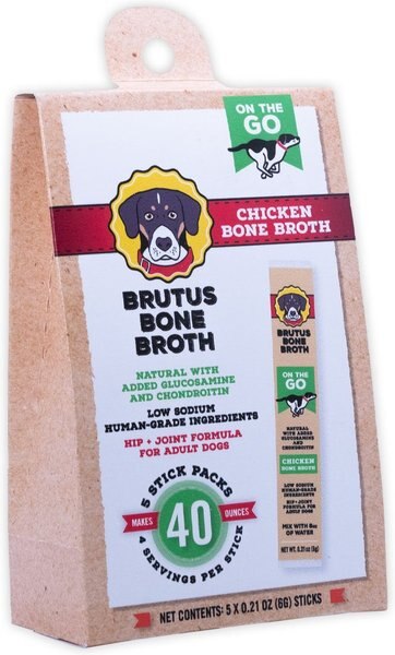 Brutus Broth Chicken Flavored Instant Bone Broth Dog Food Topping， 5 count