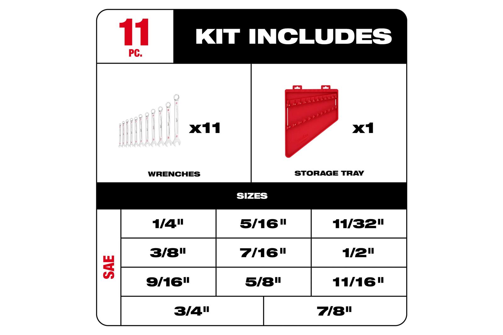 Milwaukee Tool 48-22-9411 Milwaukee 11-Piece SAE MAX BITE Combination Wrench Sets