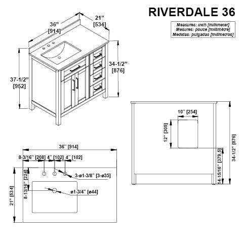 Home Decorators Collection Riverdale 36 in. W x 21 in. D Vanity in White with a Carrara Marble Vanity Top in White with white Sink Riverdale 36W