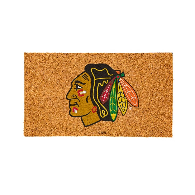 Evergreennhlchicago Blackhawks Logo Natural Coir 28 X 16 Inches Indoor Outdoor Doormat