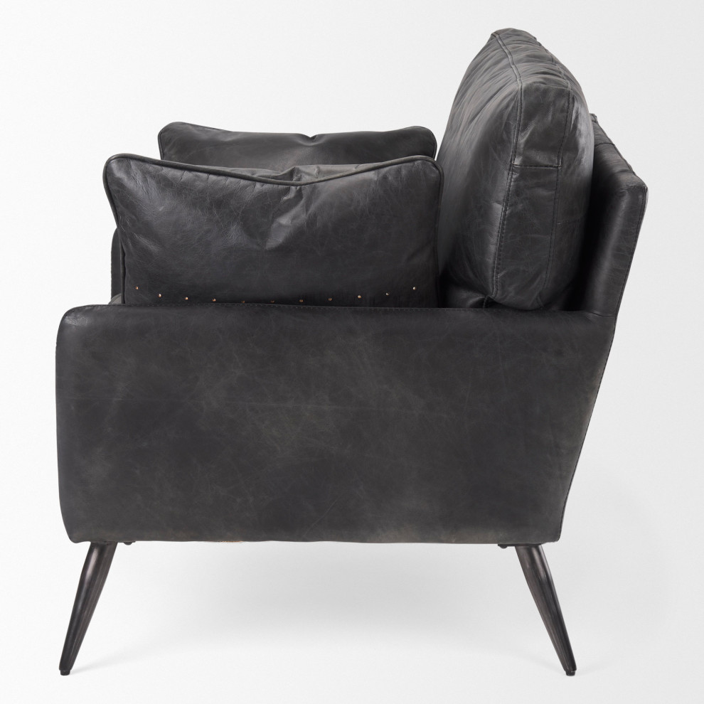 Cochrane 34.5Lx33Wx32.5H Black Leather Wrapped Chair   Midcentury   Armchairs And Accent Chairs   by Mercana  Houzz