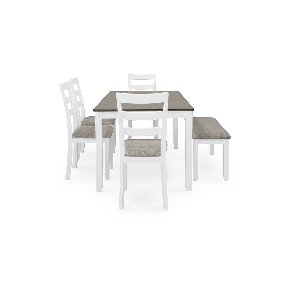 Signature Design by Ashley Stonehollow White and Gray Dining Table and Chairs with Bench (Set of 6)