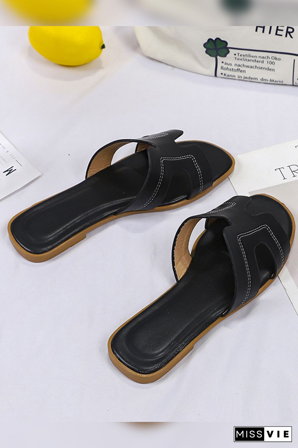 Plain PU Flat Slippers