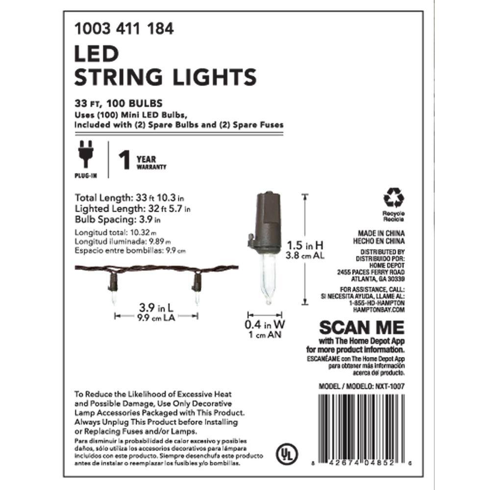 Hampton Bay 100-Light LED Smooth Mini Cool White Garden String Light NXT-1007