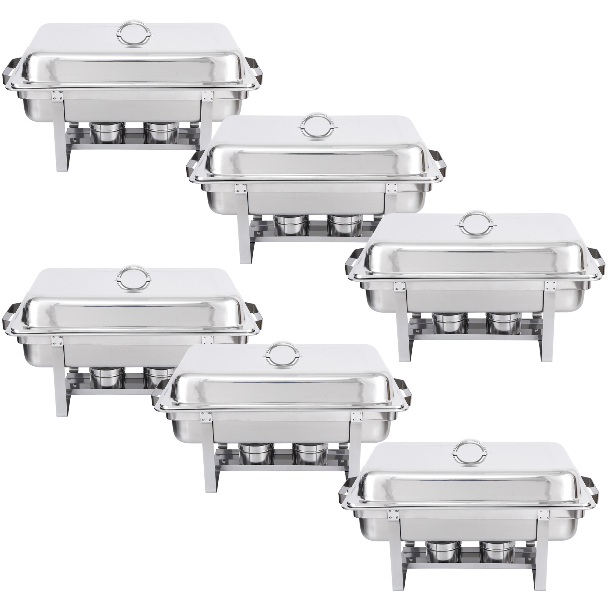 HomGarden 6 Pack 8QT Full Size Chafing Dish， Stainless Steel Chafer Buffet Food Warmer， Silver