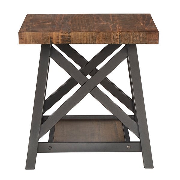 Bryson Rustic X-Base End Table with Shelf by iNSPIRE Q Classic