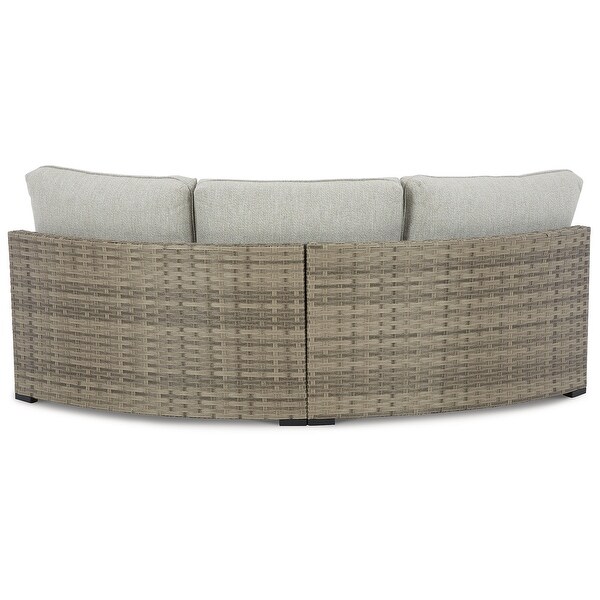 Signature Design by Ashley Calworth Brown/Beige Curved Outdoor Loveseat with Cushion