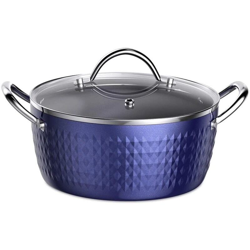 3.7 Quart Cooking Soup Pot with Lid， Round Small Nonstick Soup Pot 3.3 L with Lid， Blue Nonstick Induction Stock Pot