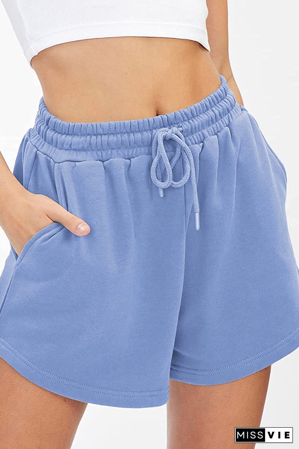 Plain High Waist Drawstring Shorts