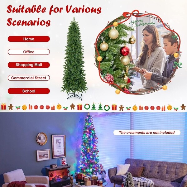 7.5 Ft Pencil Prelit Christmas Tree 200 Dual Color Lights