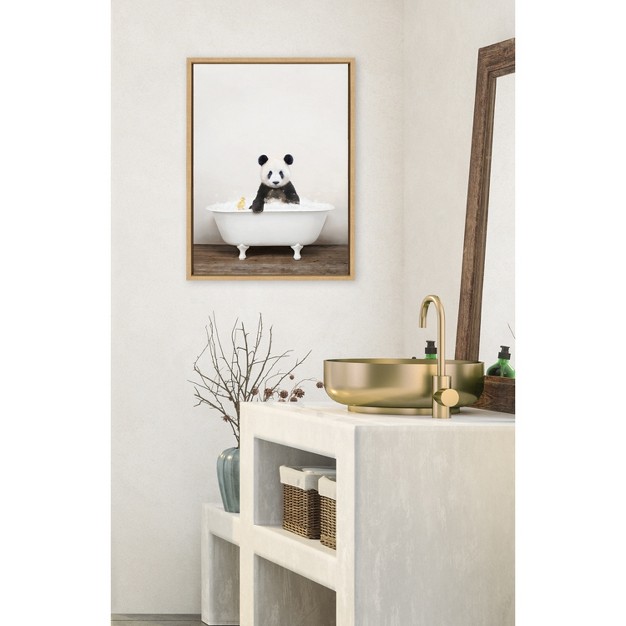 X 24 quot Sylvie Panda Waving In Rustic Bath Frame Canvas By Amy Peterson Natural Kate amp Laurel All Things Decor