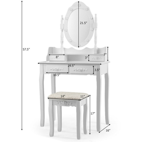 Costway 20781436 Makeup Vanity Dressing Table Set ...