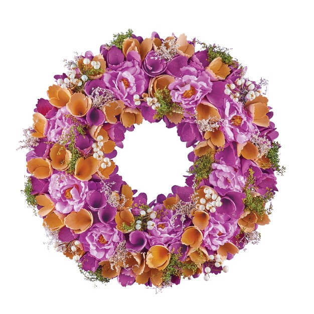 Collections Etc Pink And Purple Wooden Floral Hanging Wreath