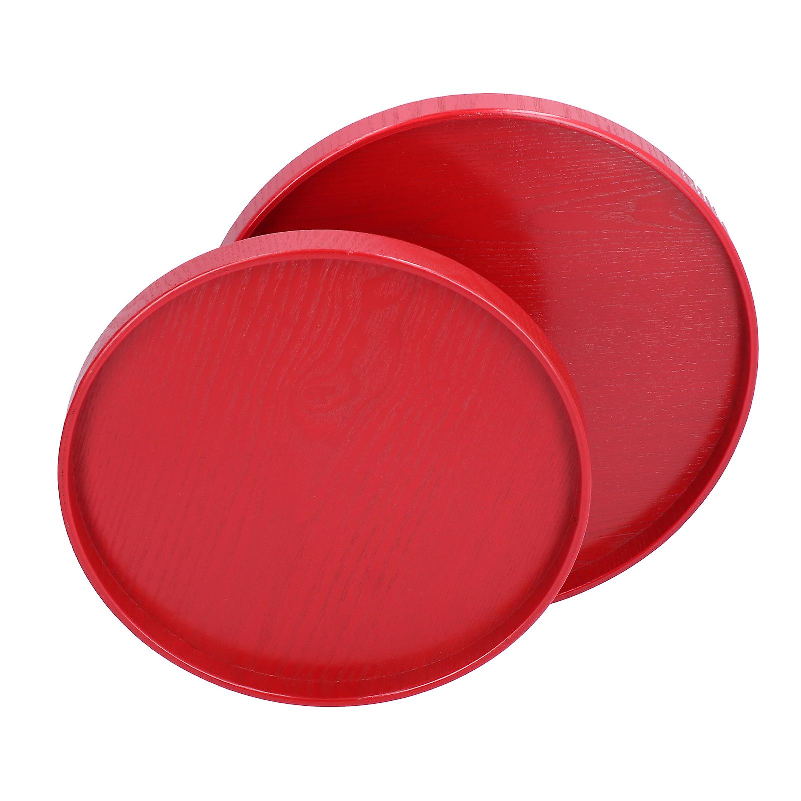 2pcs/set Red Round Tray Tea Cup Fruit Dessert Plate Serving Tray For Hotel Restaurant Home