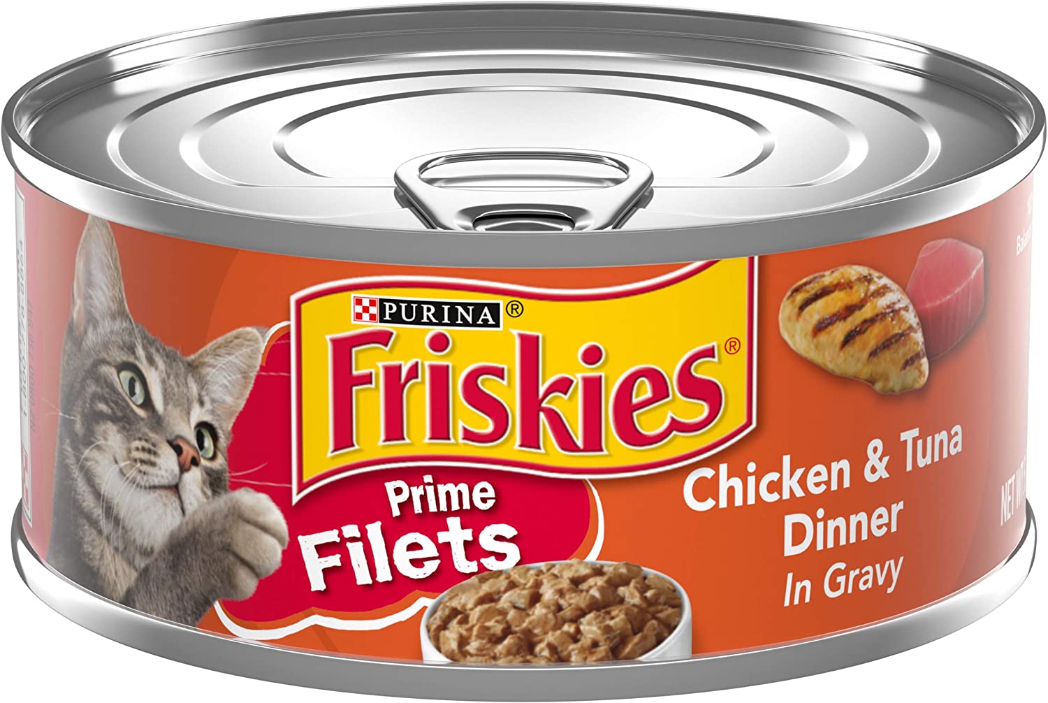 Purina Friskies Prime Filets Chicken and Tuna Dinner in Gravy Canned Wet Cat Food， 5.5-oz， case of 24