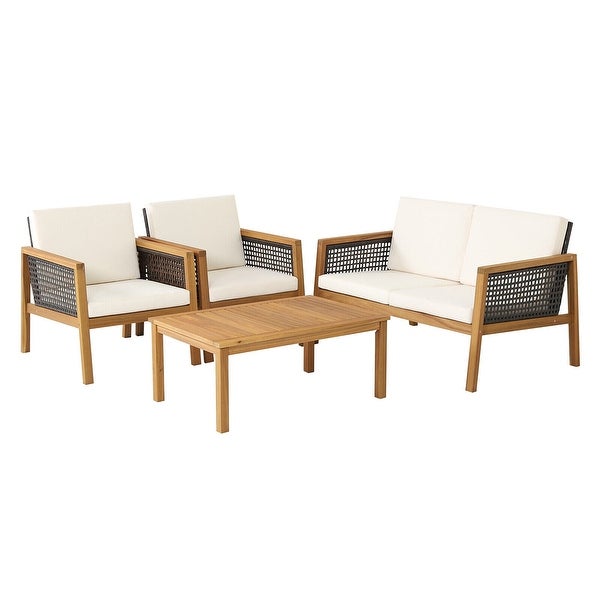 4-Piece Patio Rattan Furniture Set with Removable Cushions - Overstock - 37500663