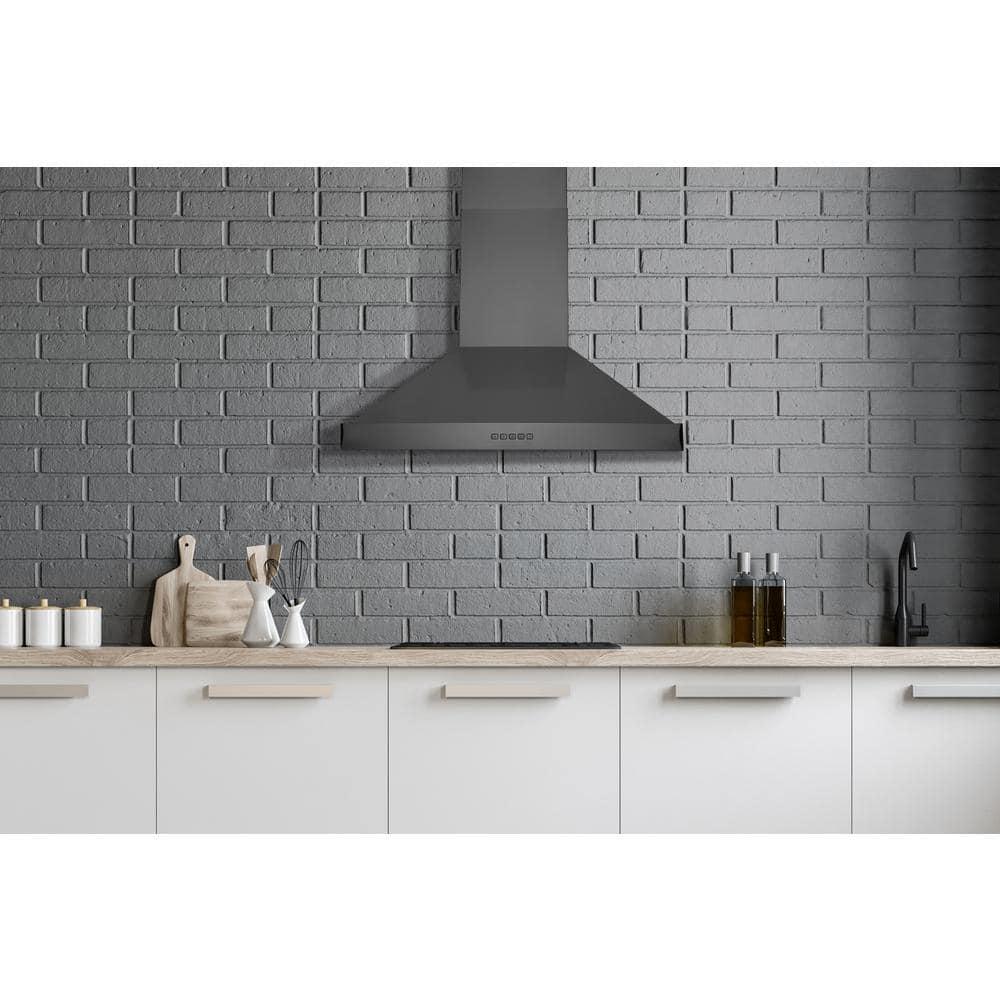 HAUSLANE 30 in Convertible Wall Mount Range Hood with Changeable LED Baffle Filters in Black Stainless Steel