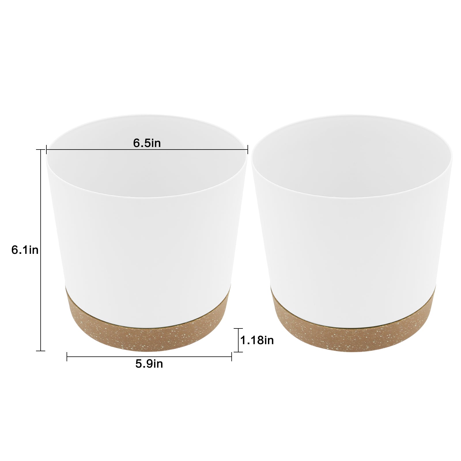 QCQHDU 2 Pack Plant Pot, 6.5 in White Plastic Indoor Planter with Drainage Holes and Removable Base