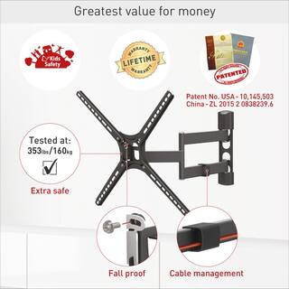 Barkan a Better Point of View Barkan 29 in. to 65 in. Full Motion - 4 Movement Flat  Curved TV Wall Mount Black Patented Touch  Tilt UL Listed 3400.B