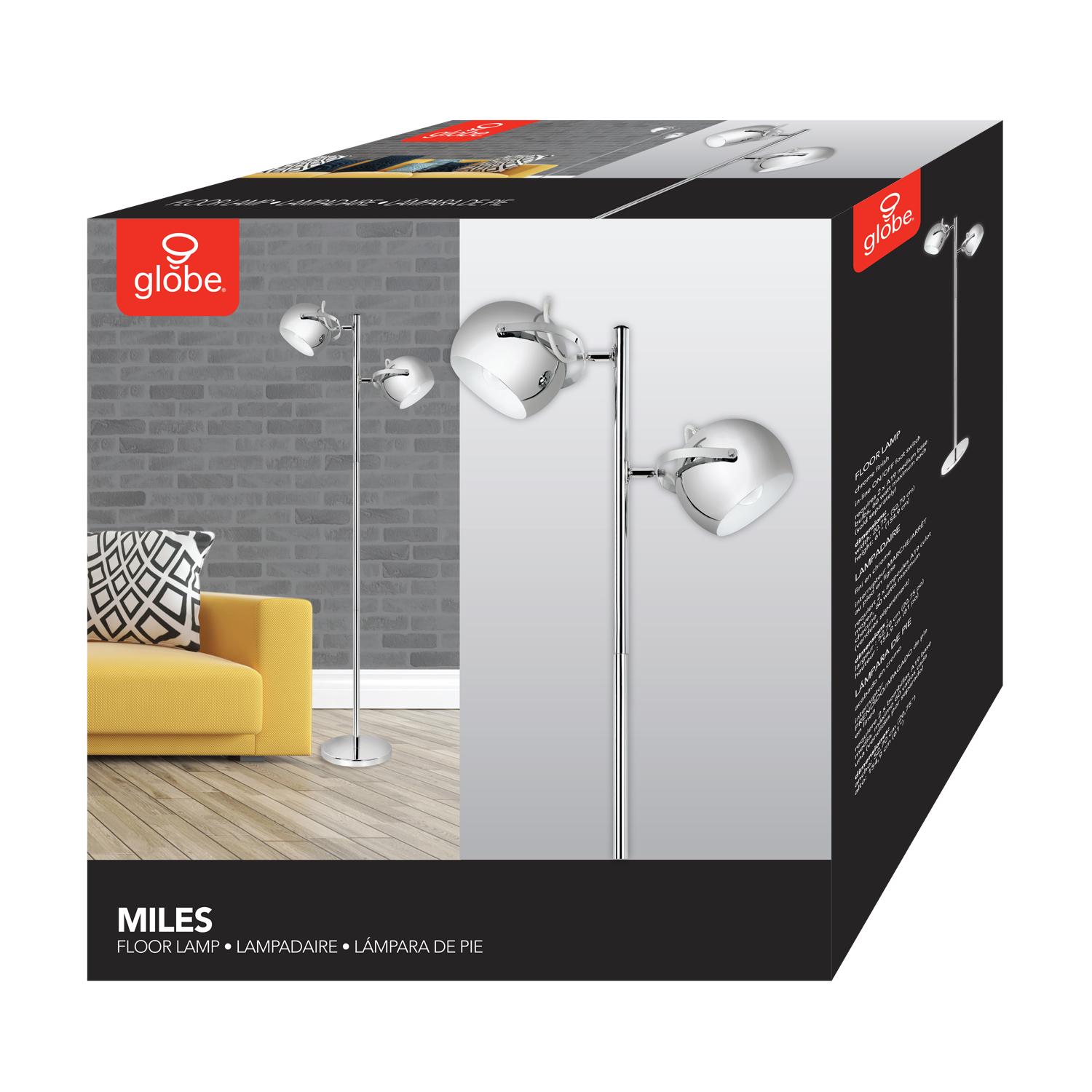 Globe Electric Miles 2-Light Adjustable Head Chrome Floor Lamp， 12807