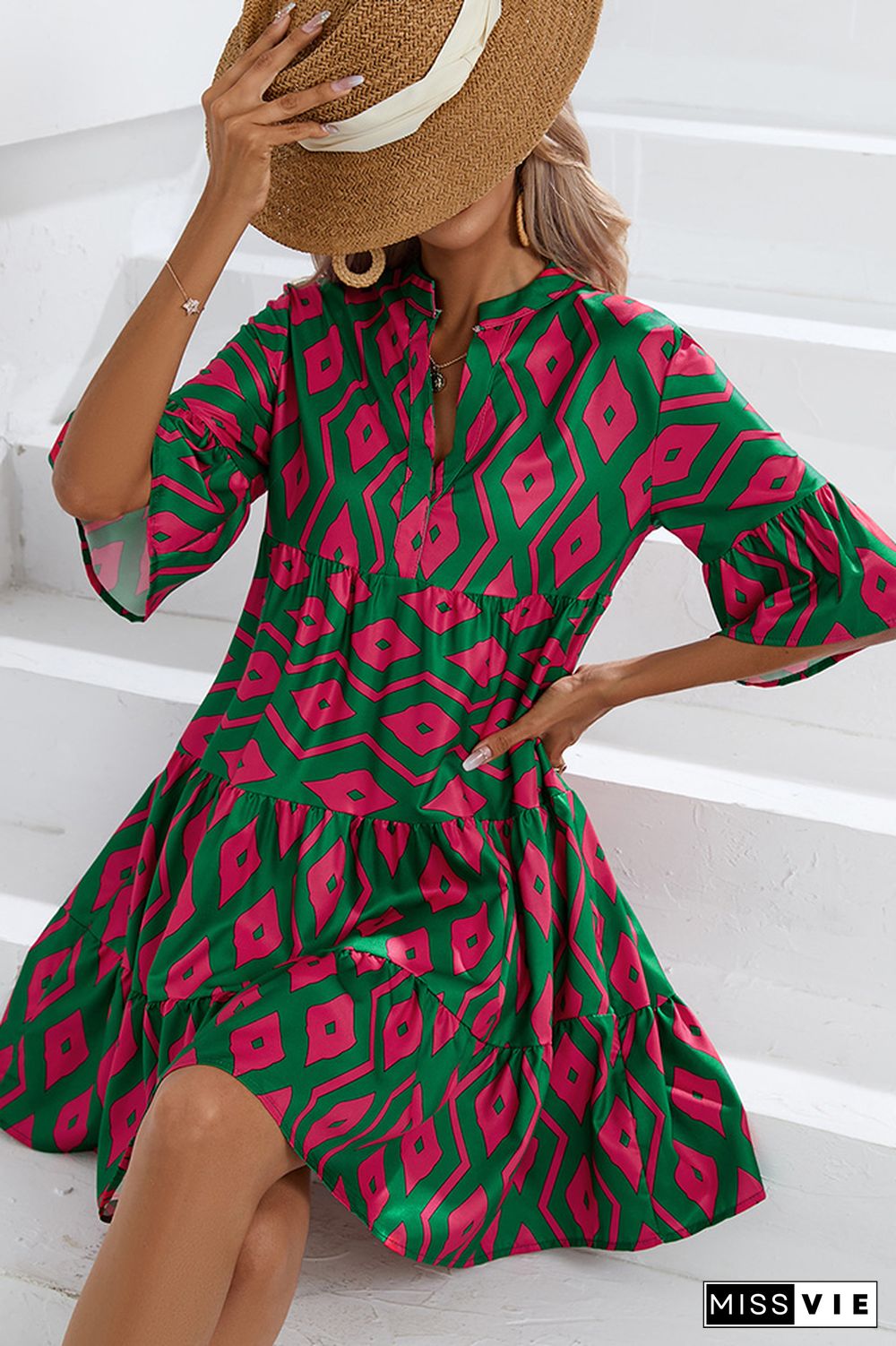 Loose Fit Half Sleeves Printing Dress