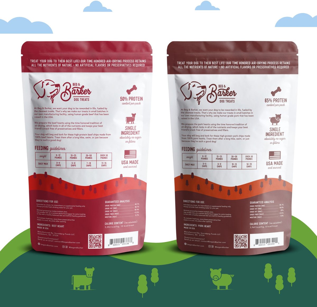 Beg and Barker Hog 'n Hoof Combo Whole Pork and Beef Chips Natural Single Ingredient Dog Treats