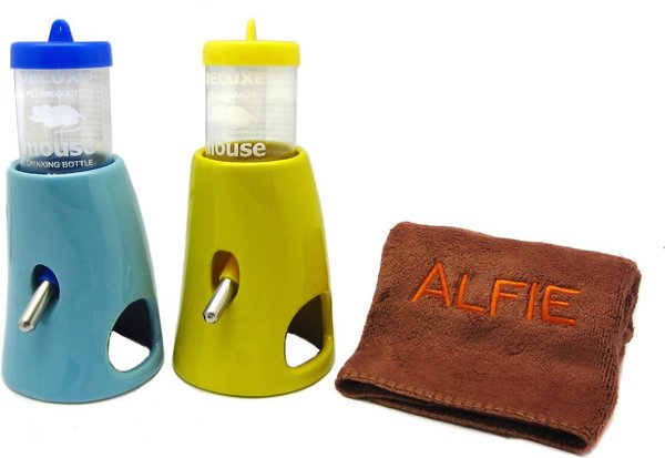 Alfie Pet Small Animal 2-in-1 Water Bottle with Ceramic Hut， 2-Pack