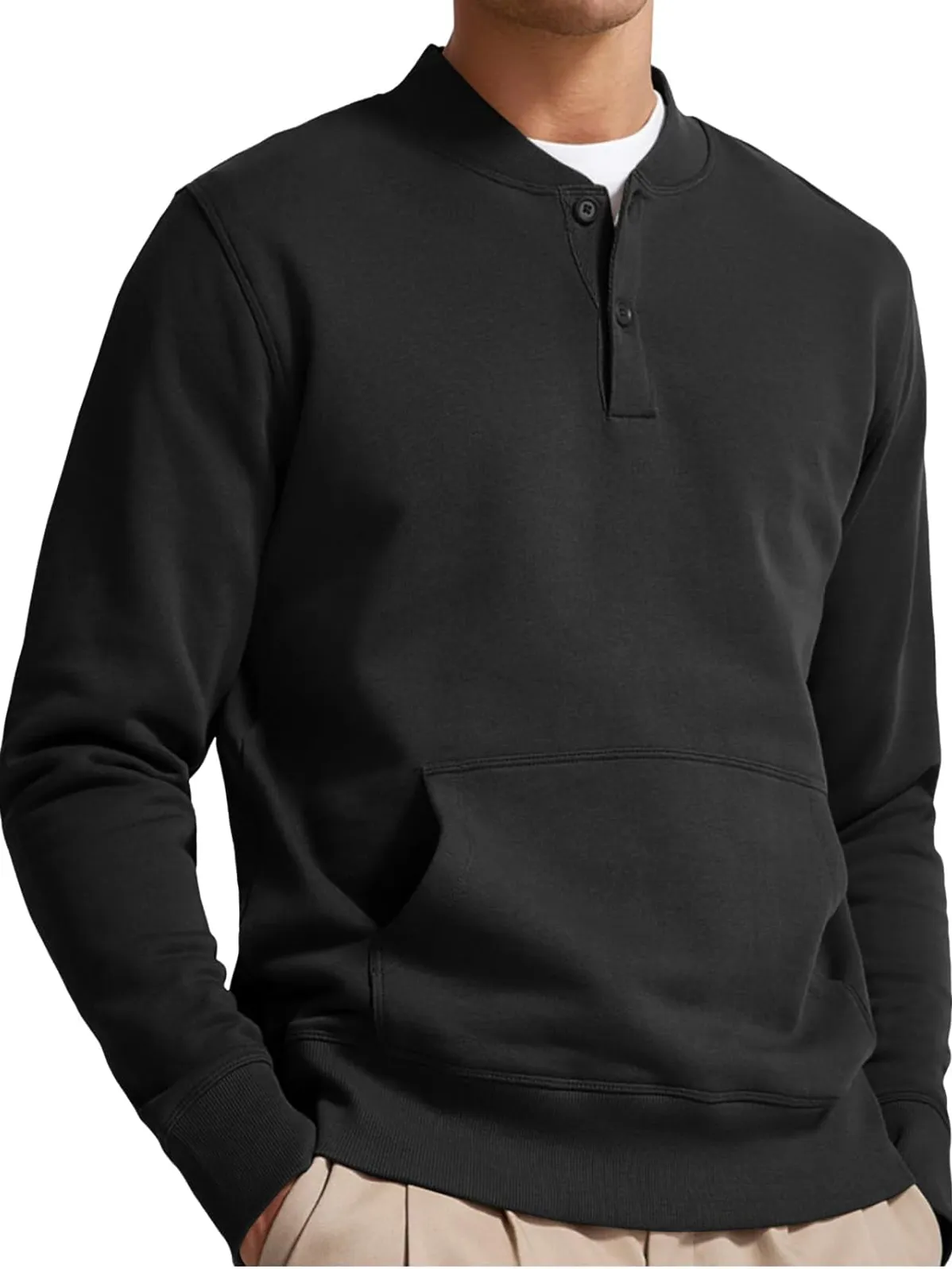 Men's Henley Casual Long Sleeve Stylish Button Pocket Pullover Sweatshirt