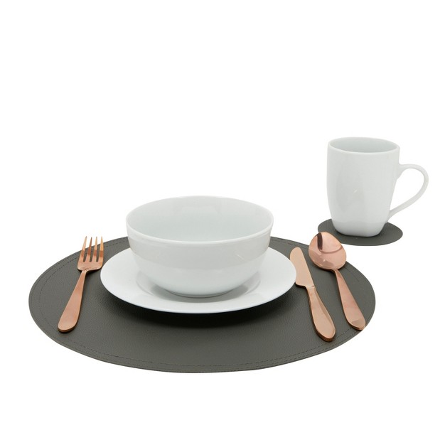 Juvale Set Of 6 Faux Leather Round Placemats And 6 Circle Coasters For Dining Table Dark Gray