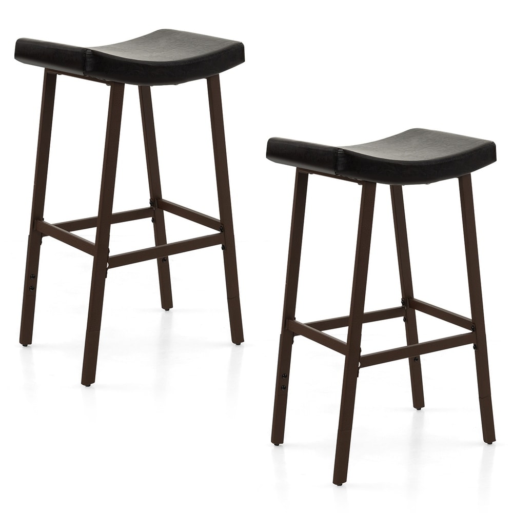 Costway Saddle Bar Stools Set of 2 Height Adjustable Upholstered   See Details