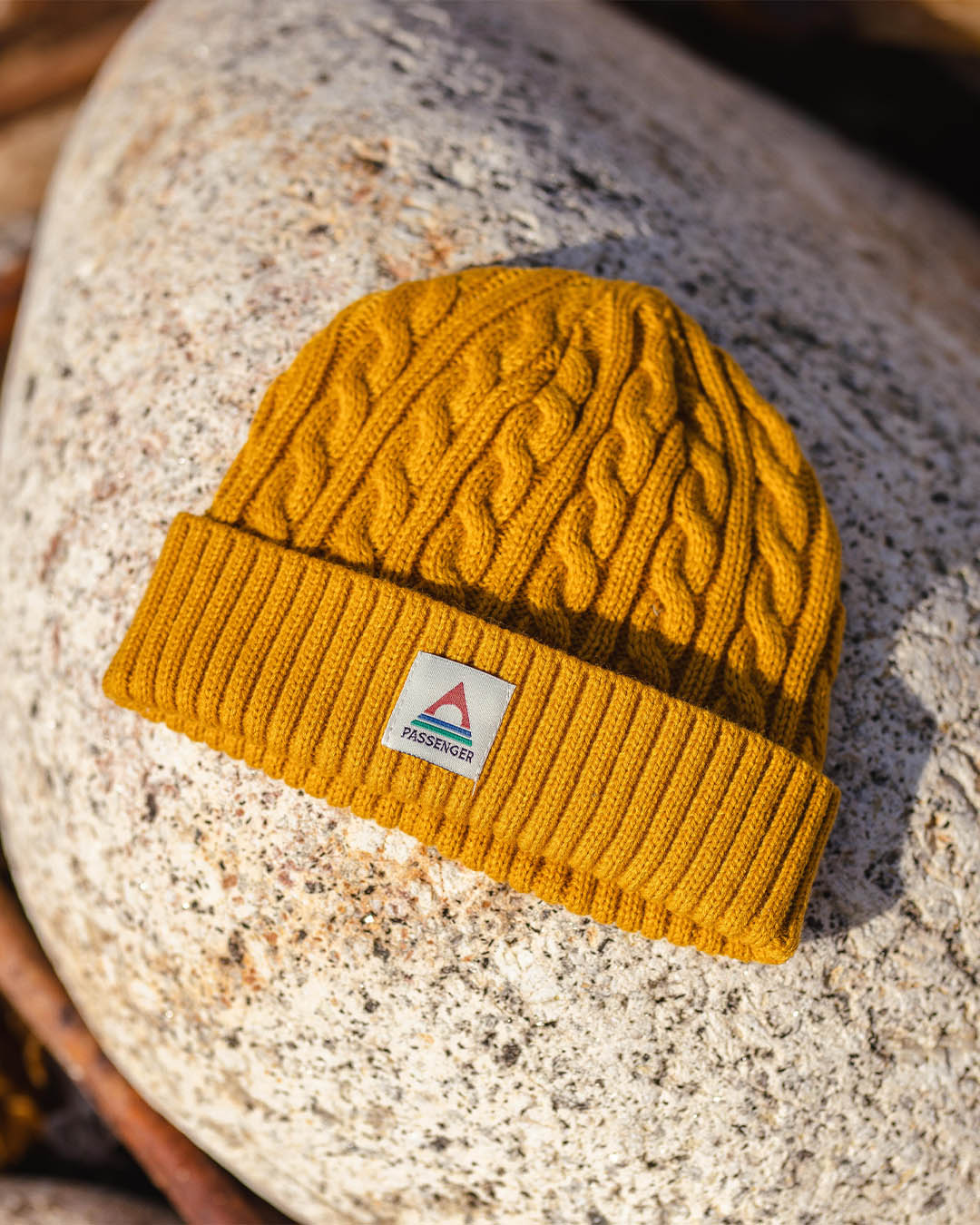 Fireside Cable Knit Beanie - Mustard Yellow