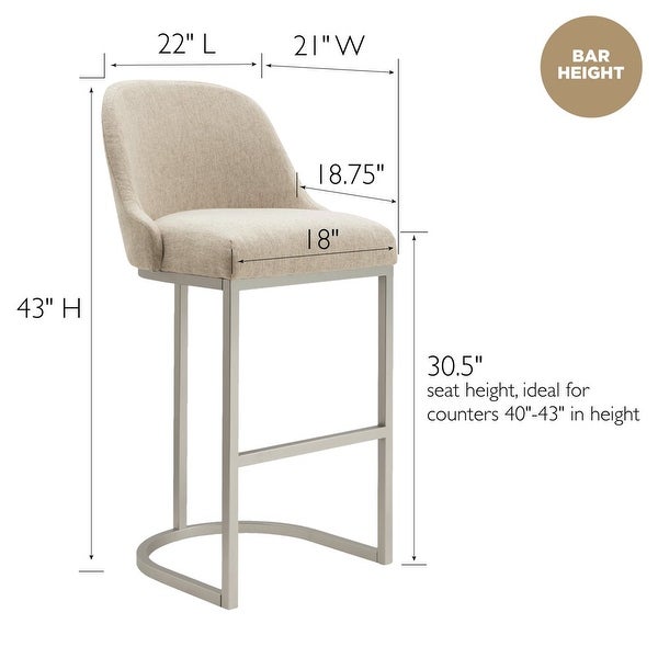 Design House Barrelback Bar Stool with Gray Linen Seat and Espresso Metal Base， Set of 2