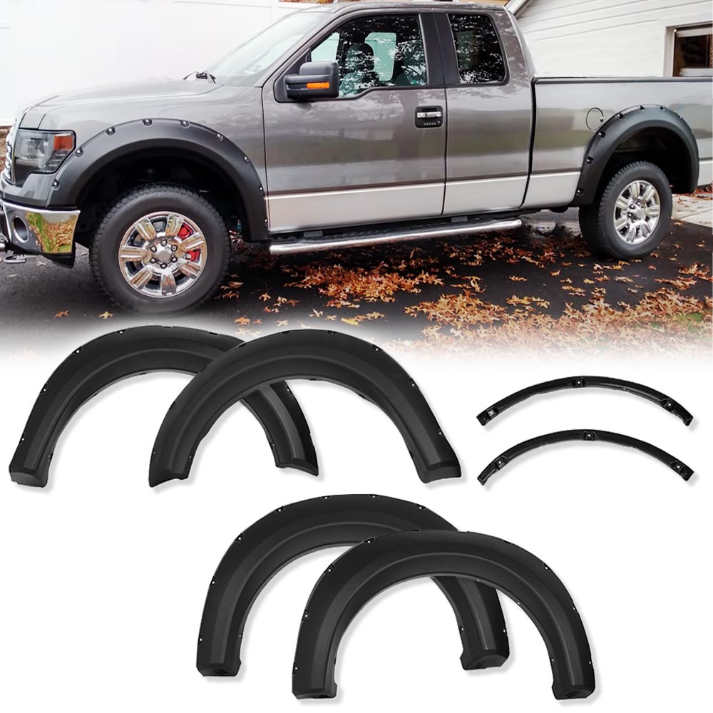 G-Plus Fender Flares Fit for 2009-2014 Ford F150 Rivet Style Smooth Matte Wheel Cover Protector