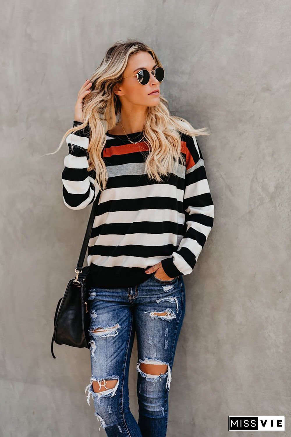 Long Sleeve Stripe Scoop Neck T-Shirt