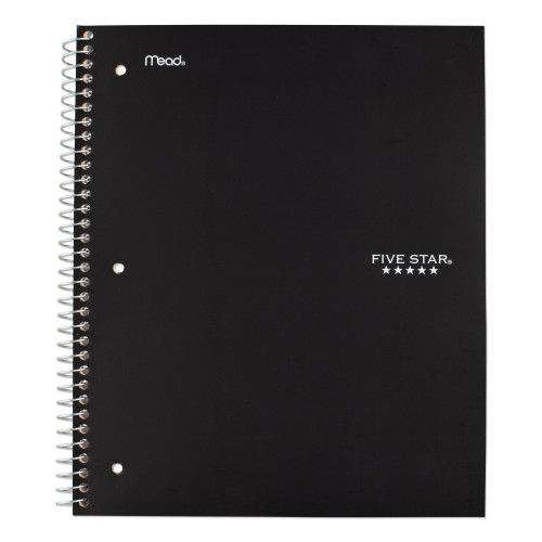 Five Star Wirebound Notebook， 5 Subjects， College Rule， Assorted Color Covers， 11 x 8.5， 200 Sheets (06208)