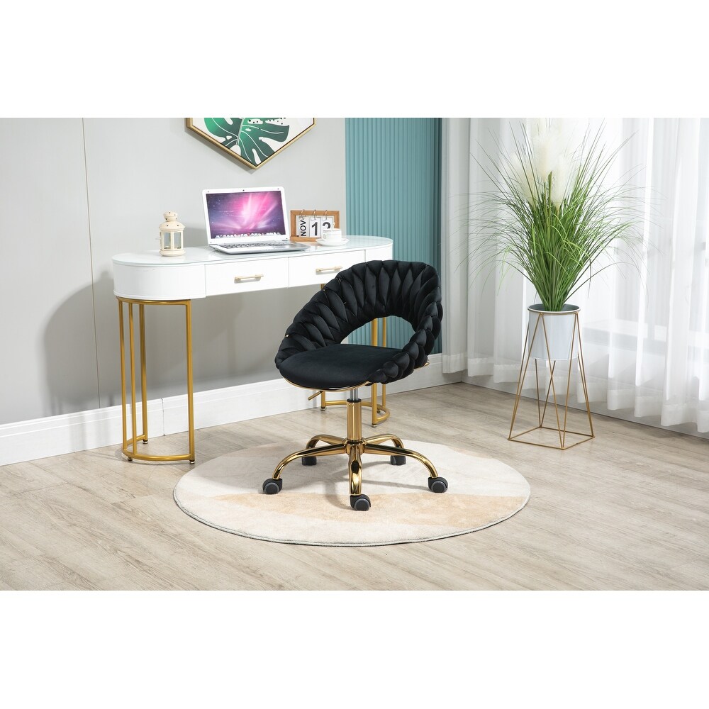 Modern Computer Office Chair  Adjustable Swivel Chair  Velvet Fabric Office Desk Chair  for Study  Living Room  Bedroom  Black