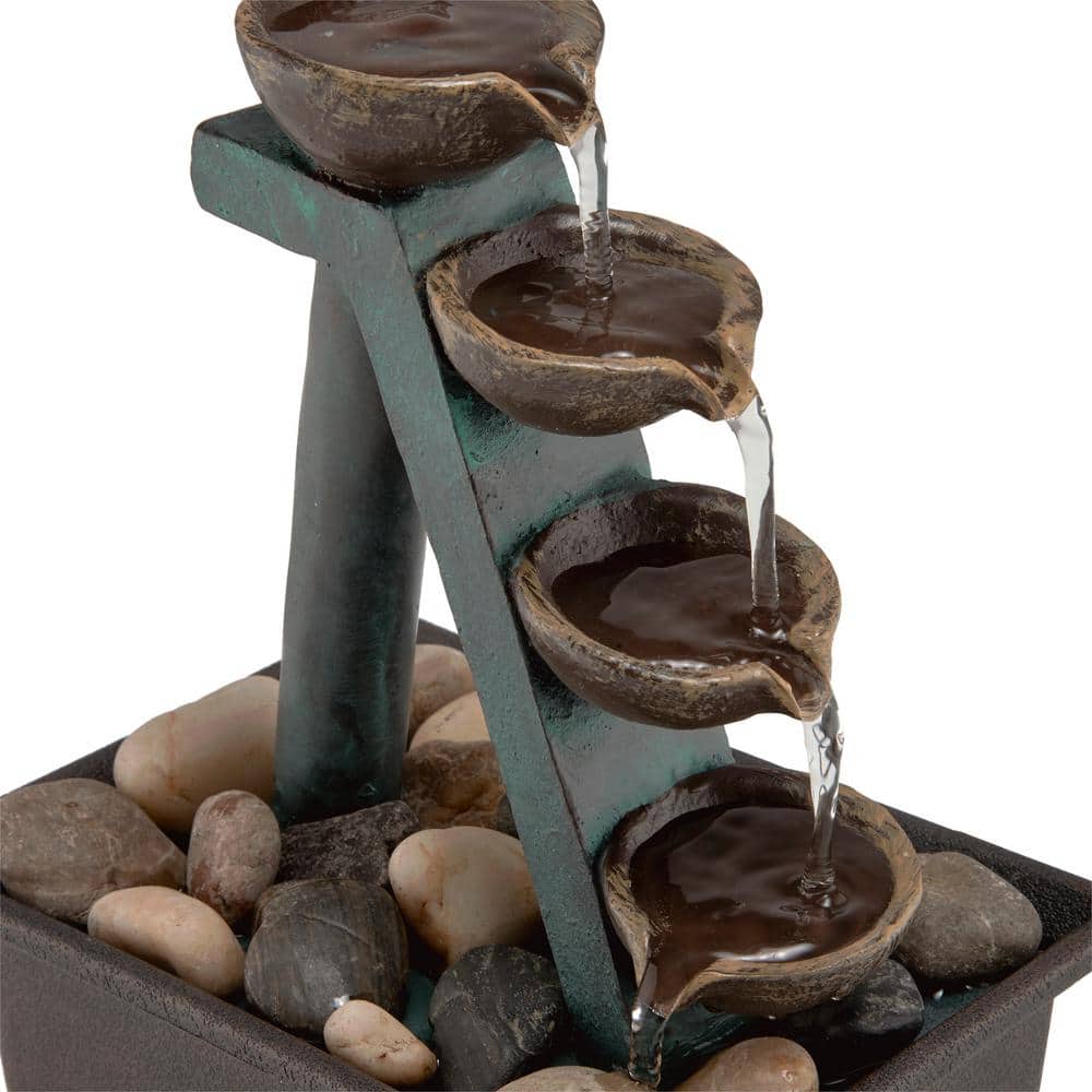 Alpine Corporation 8 in. Tall Indoor/Outdoor 4-Tier Step Tabletop Fountain with Rustic Bowls WCT324