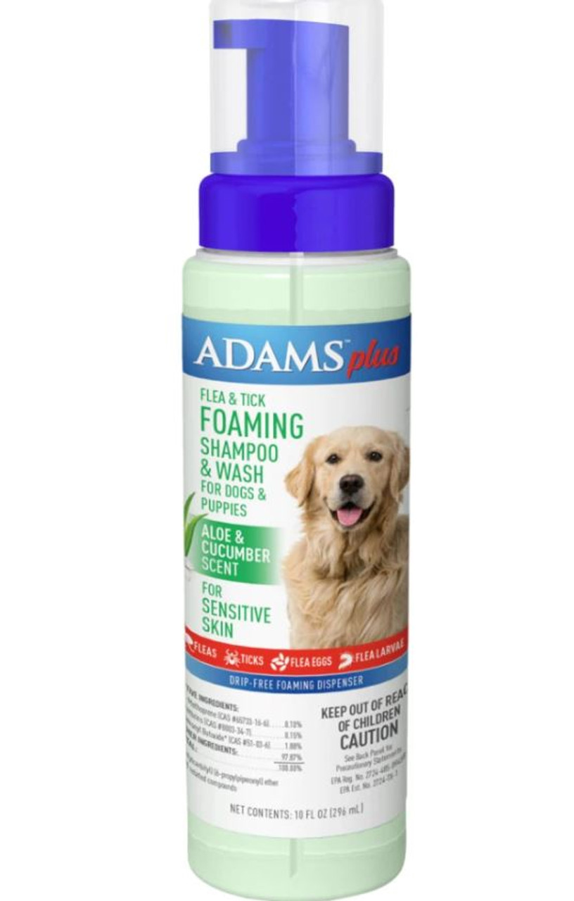 Adams Plus Flea and Tick Aloe and Cucumber Foaming Shampoo and Wash For Dogs and Puppies， 10 Oz.