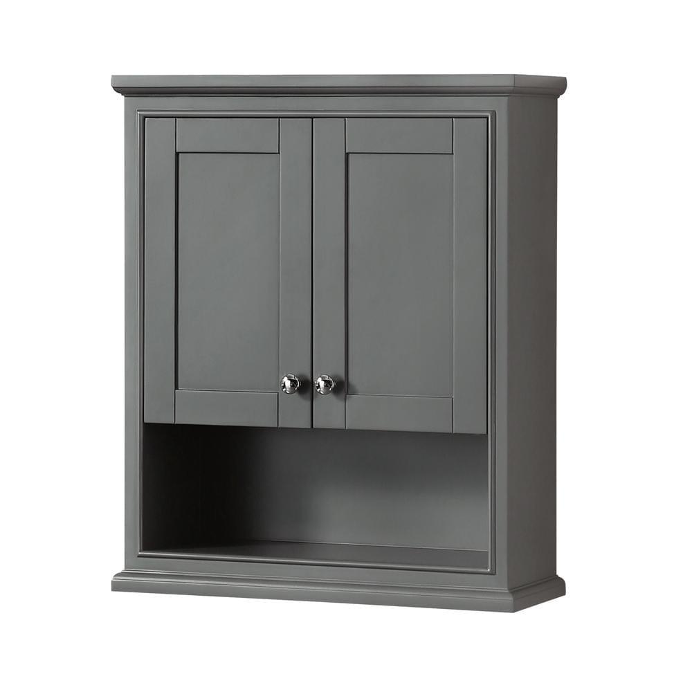 Wyndham Collection Deborah 25 in W x 30 in H x 9 in D Bathroom Storage Wall Cabinet in Dark Gray