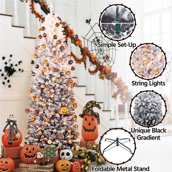 Yaheetech Prelit Flocked Pencil Artificial Christmas Tree