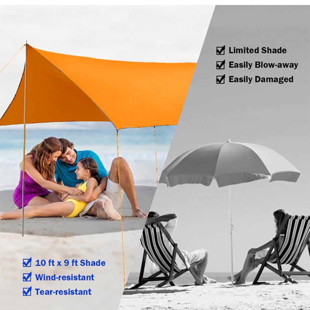 SUGIFT 10x10and#8242; Sunshade Beach Tent Canopy with Sandbags Portable Sun Shelter， Orange