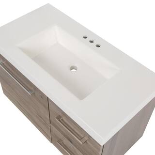 Domani Larissa 37 in. W x 19 in. D Wall Hung Bath Vanity in White Washed Oak with Cultured Marble Vanity Top in White with Sink LR36P2-WO