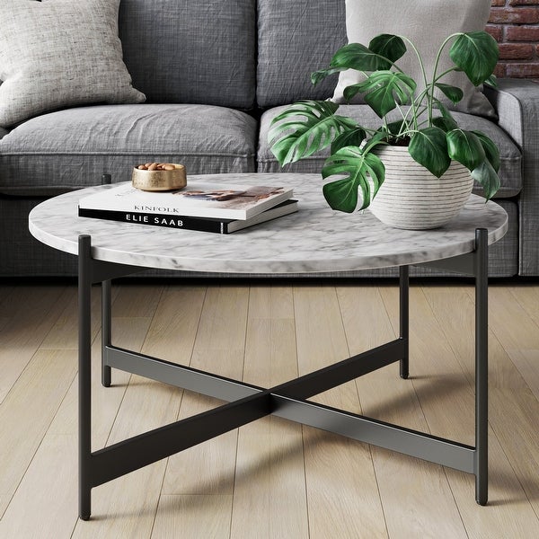 Nathan James Piper White Faux Marble Metal Frame Coffee Table