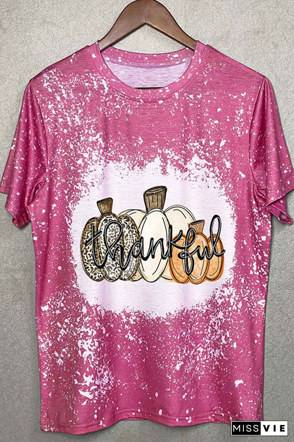 Thanksgiving,Thankful Pumpkin Bleached Graphic Tee Wholesale