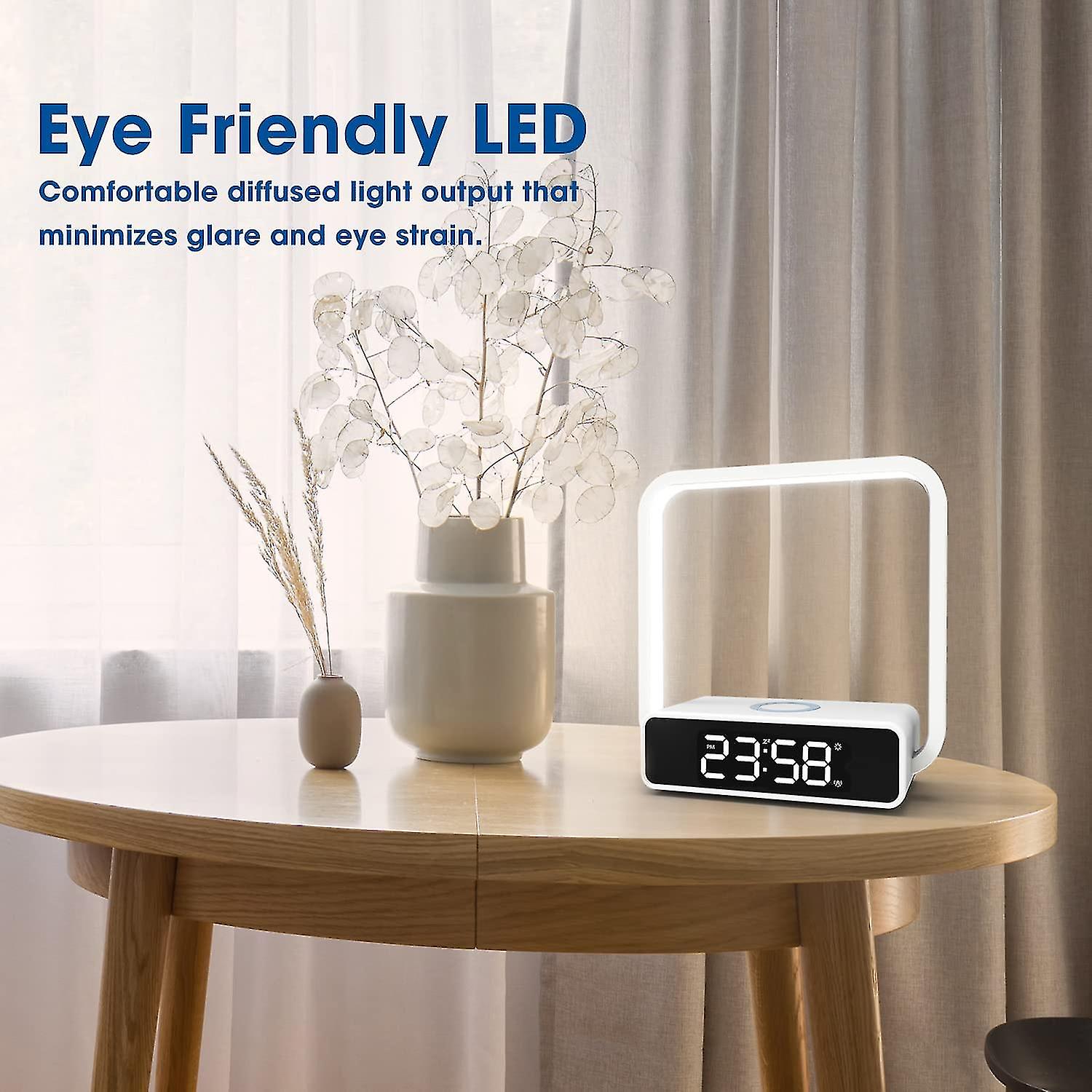 Amouhom Led Bedside Lamp 18w Desk Lamp And 10w Wireless Charger 3 Brightness Levels Alarm Clock Light With Clock And Touch Sensitive For Reading， Beds