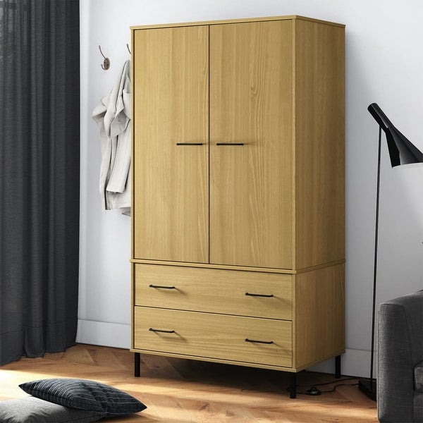 vidaXL Solid Wood Pine Wardrobe with Metal Legs OSLO Armoire Multi Colors - 35.4