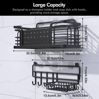 Dracelo Black Stainless Steel Bathroom Adhesive Shower Caddy Shelf with Soap Holder B09H2M6GX6