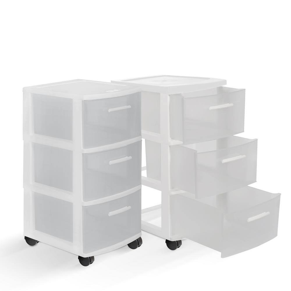 MQ 3-Drawer Resin Rolling Cart in Clear and White (2-Pack) 547-WHT2PK